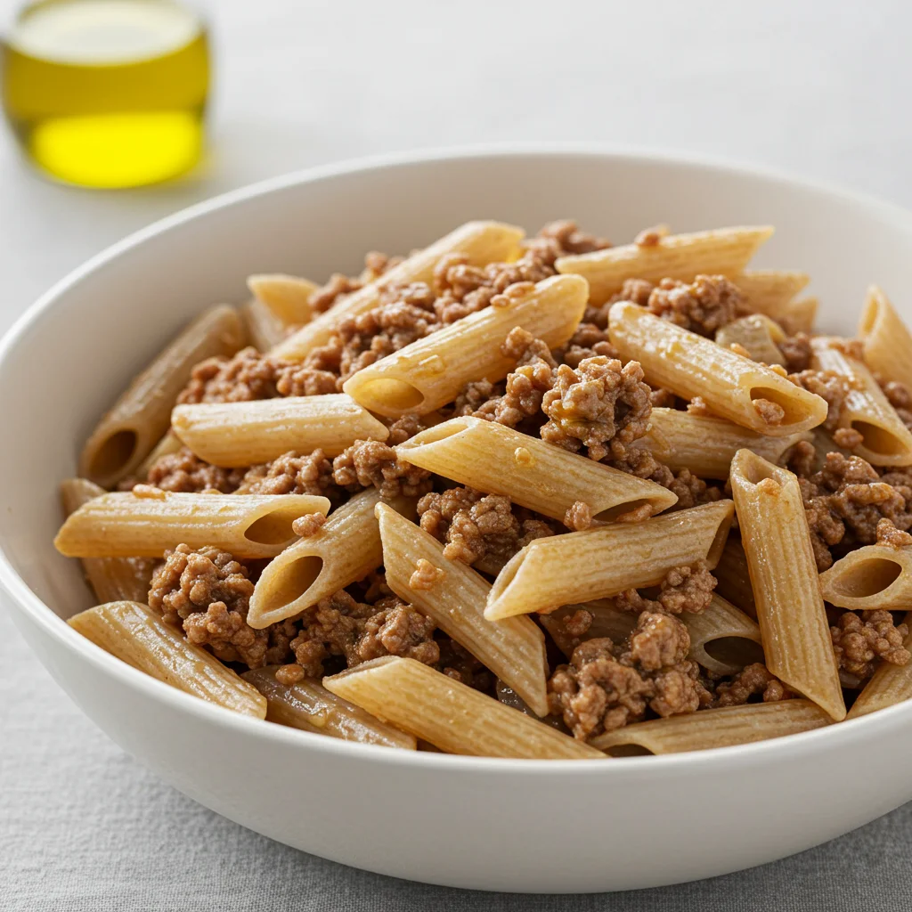 Pełnoziarnisty makaron z chudym mięsem mielonym