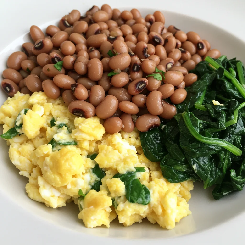 Fasolka z jajkiem i szpinakiem